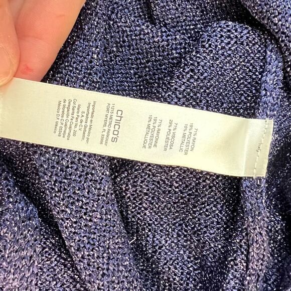 Chico's Purple Metallic Shimmer Long Sleeve Asymmetrical Knit Tunic Top Large - Picture 8 of 10